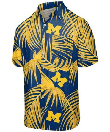 Ncaa Michigan Wolverines Maize Blue Leaves Hawaiian Shirt