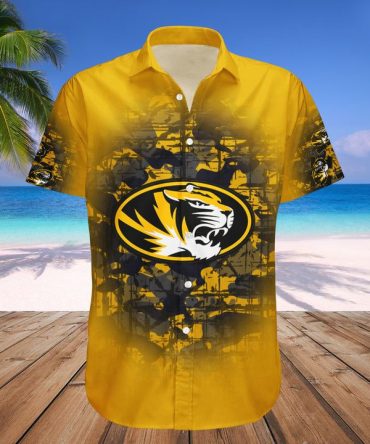 Ncaa Missouri Tigers Custom Text Number Gold Black Hawaiian Shirt