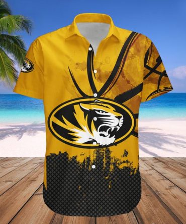 Ncaa Missouri Tigers Custom Text Number Gold Black Hawaiian Shirt V4 Aloha Shirt