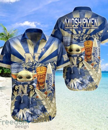Ncaa Navy Midshipmen Baby Yoda Tiki Flower Hawaiian Shirt