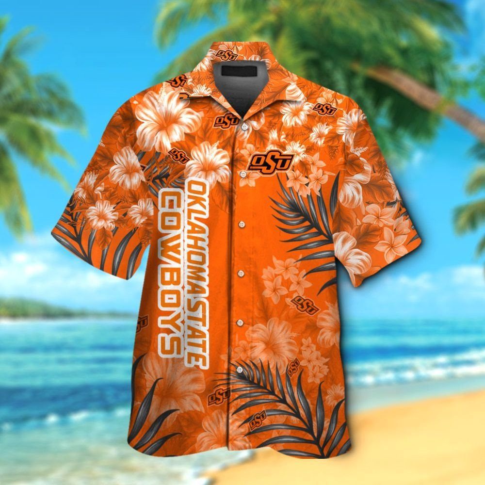 Ncaa Oklahoma State Cowboys Orange Flowers Hawaiian Shirt