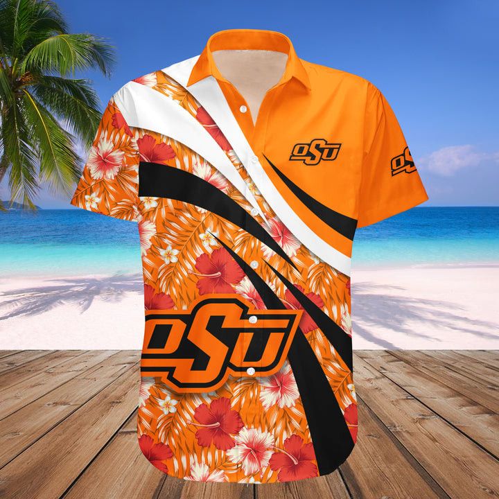 Ncaa Oklahoma State Cowboys Orange Flowers Hawaiian Shirt V8 Aloha Shirt