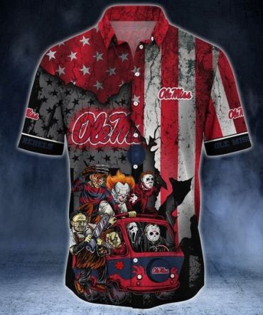 Ncaa Ole Miss Rebels American Flag Halloween Trendy Hawaiian Shirt Aloha Shirt