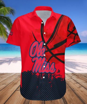 Ncaa Ole Miss Rebels Custom Text Number Red Blue Grunge Hawaiian Shirt V8 Aloha Shirt