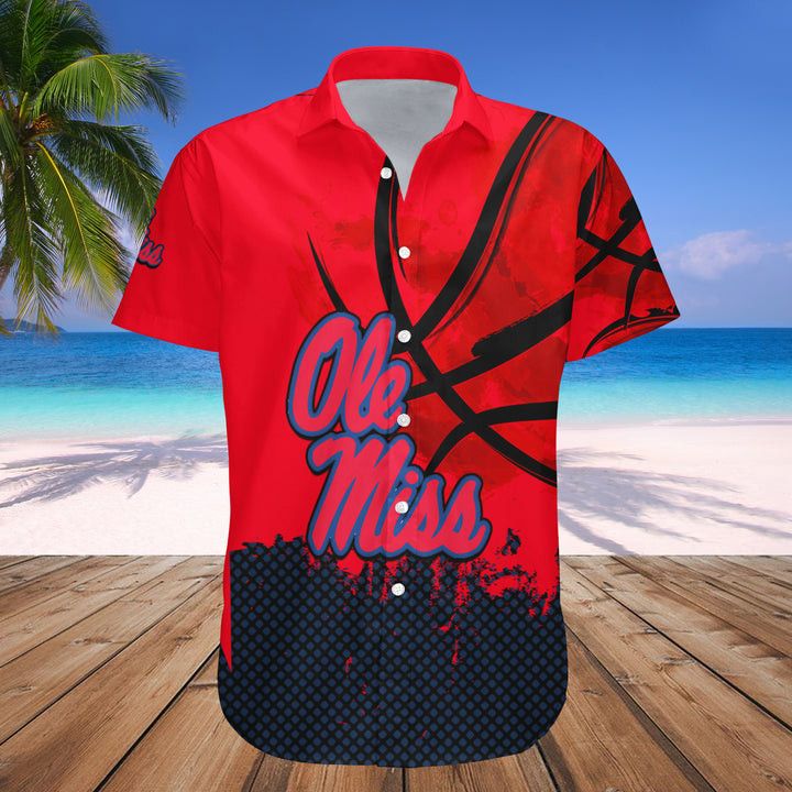 Ncaa Ole Miss Rebels Custom Text Number Red Blue Grunge Hawaiian Shirt V8 Aloha Shirt