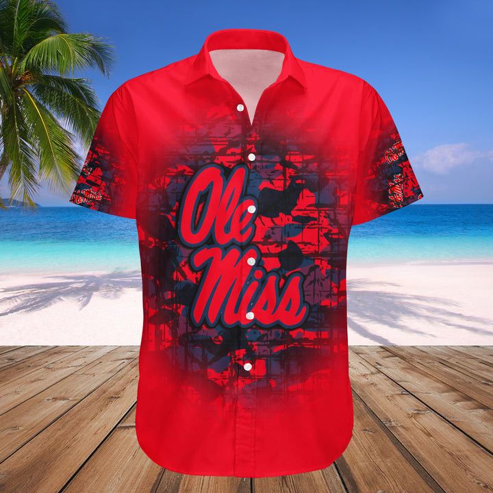 Ncaa Ole Miss Rebels Custom Text Number Red Camouflage Hawaiian Shirt