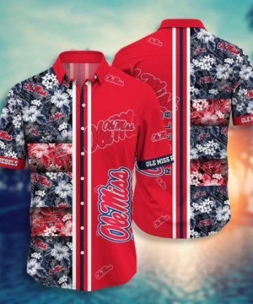 Ncaa Ole Miss Rebels Grey Flowers Red Trendy Hawaiian Shirt Aloha Shirt
