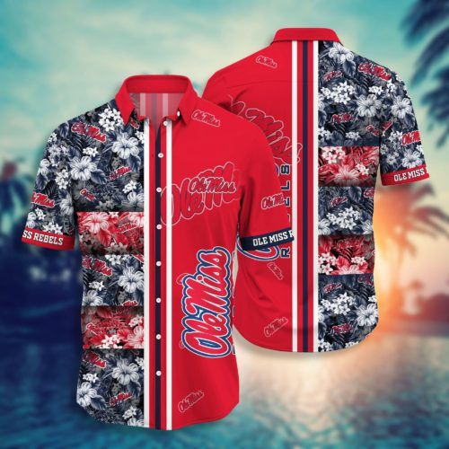 Ncaa Ole Miss Rebels Grey Flowers Red Trendy Hawaiian Shirt Aloha Shirt