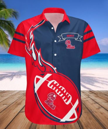 Ncaa Ole Miss Rebels Red Flame Ball Blue Hawaiian Shirt