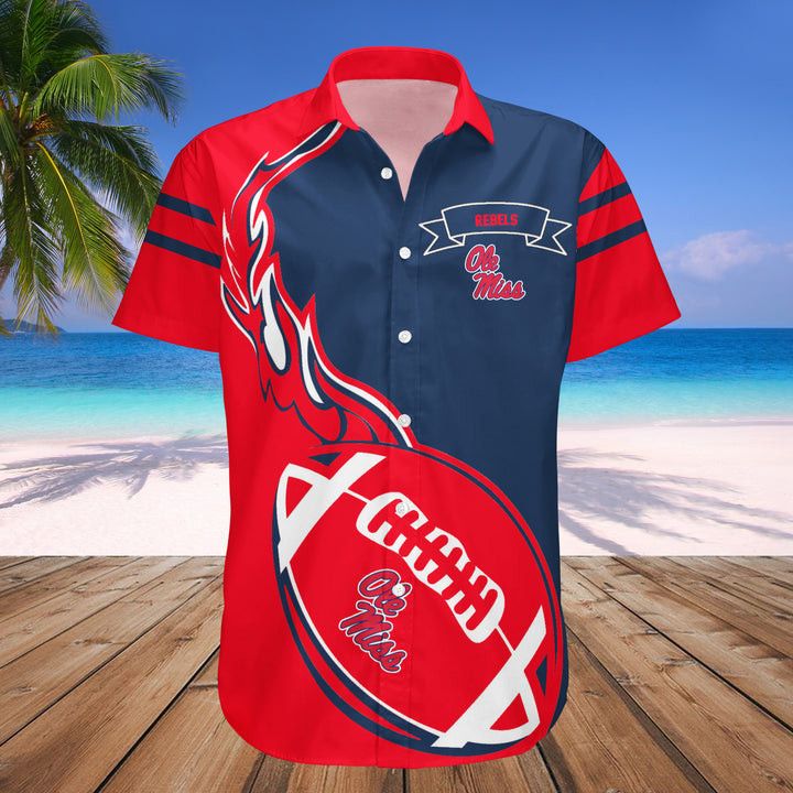Ncaa Ole Miss Rebels Red Flame Ball Blue Hawaiian Shirt