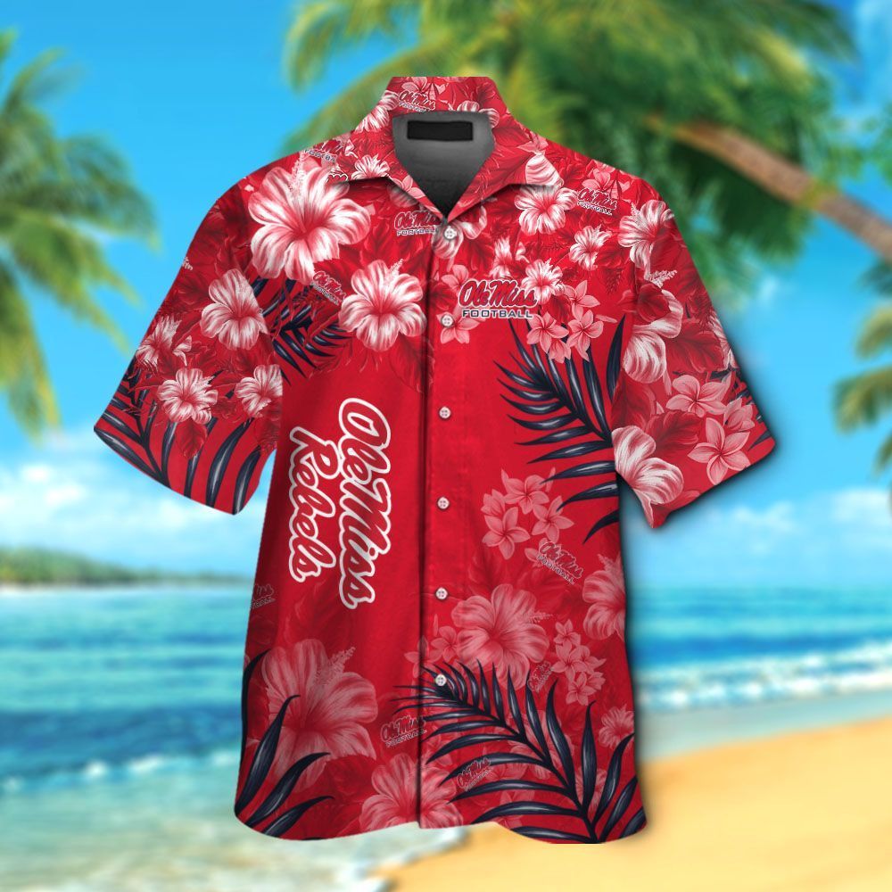 Ncaa Ole Miss Rebels Red Flowers Leaves Trendy Hawaiian Shirt Aloha Shirt