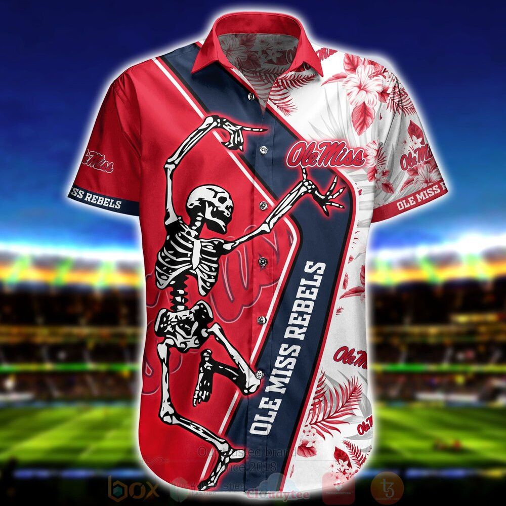 Ncaa Ole Miss Rebels Red Skeleton Trendy Hawaiian Shirt Aloha Shirt