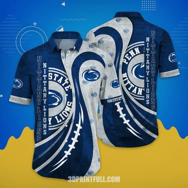 Ncaa Penn State Nittany Lions Blue Grey Trendy Hawaiian Shirt V2 Aloha Shirt