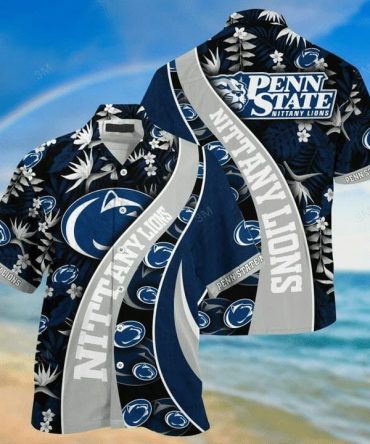 Ncaa Penn State Nittany Lions Blue Grey Trendy Hawaiian Shirt V3 Aloha Shirt