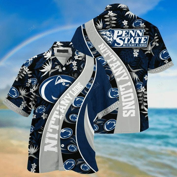Ncaa Penn State Nittany Lions Blue Grey Trendy Hawaiian Shirt V3 Aloha Shirt