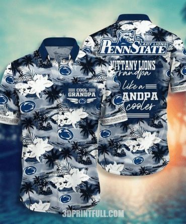 Ncaa Penn State Nittany Lions White Flowers Blue Hawaiian Shirt