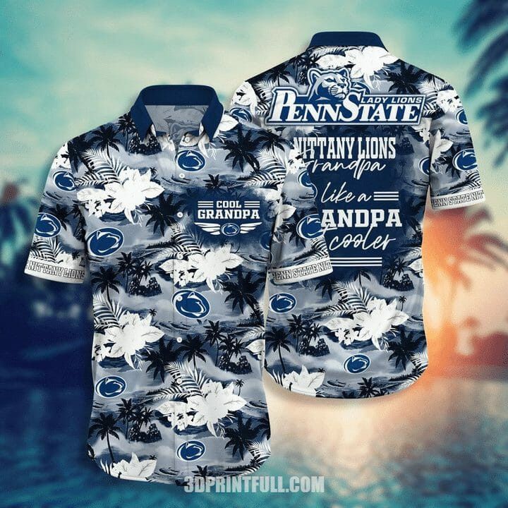 Ncaa Penn State Nittany Lions White Flowers Blue Hawaiian Shirt