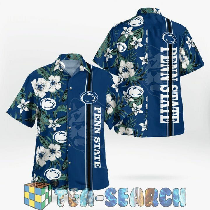 Ncaa Penn State Nittany Lions White Flowers Blue Trendy Hawaiian Shirt V2 Aloha Shirt