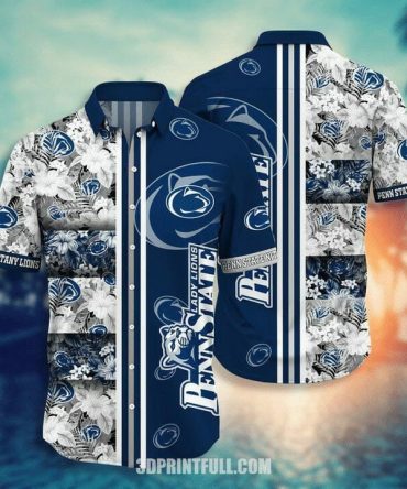 Ncaa Penn State Nittany Lions White Flowers Blue Trendy Hawaiian Shirt V3 Aloha Shirt