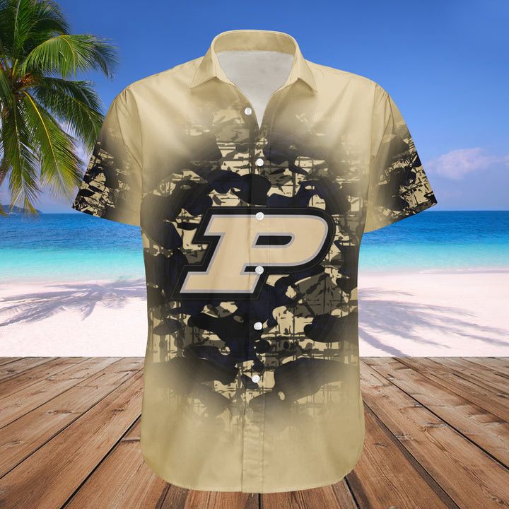 Ncaa Purdue Boilermakers Custom Text Number Gold Black Hawaiian Shirt V12 Aloha Shirt