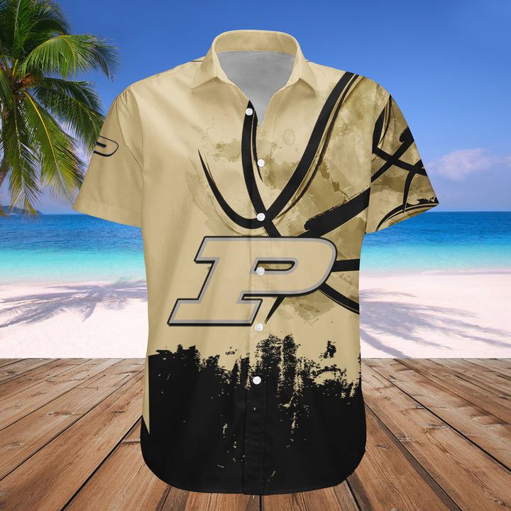 Ncaa Purdue Boilermakers Custom Text Number Gold Black Hawaiian Shirt V13 Aloha Shirt