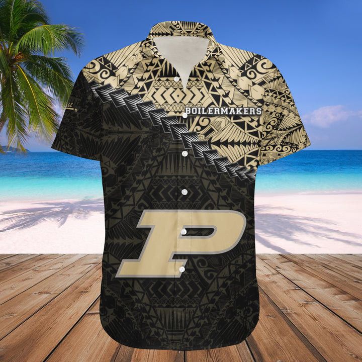 Ncaa Purdue Boilermakers Gold Black Polynesian Hawaiian Shirt V3 Aloha Shirt