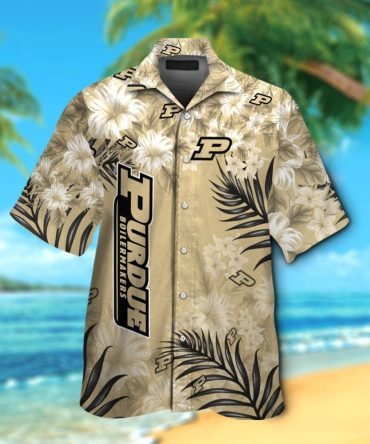 Ncaa Purdue Boilermakers Gold Tropical Flowers Hawaiian Shirt