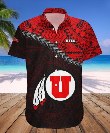 Ncaa Utah Utes Black Red Polynesian Grunge Trendy Hawaiian Shirt V6 Aloha Shirt
