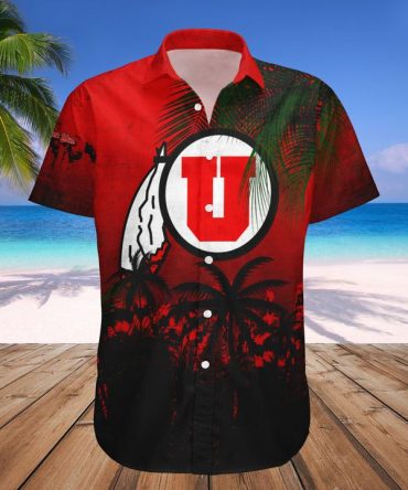 Ncaa Utah Utes Coconut Tree Tropical Grunge Red Trendy Hawaiian Shirt Aloha Shirt