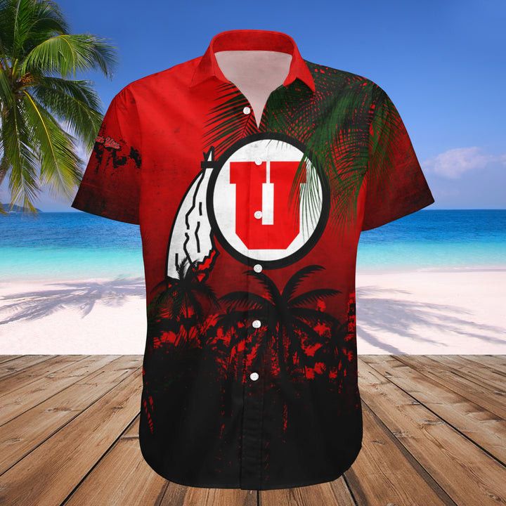 Ncaa Utah Utes Coconut Tree Tropical Grunge Red Trendy Hawaiian Shirt Aloha Shirt