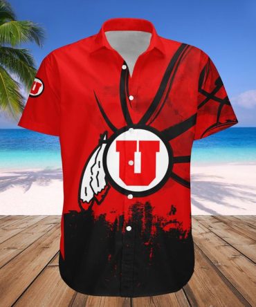 Ncaa Utah Utes Custom Text Number Red Black Grunge Trendy Hawaiian Shirt Aloha Shirt