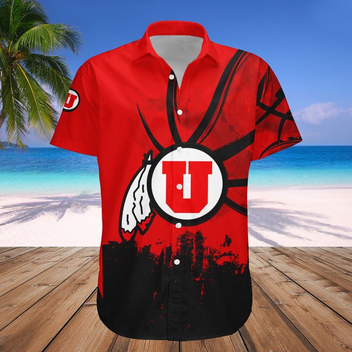 Ncaa Utah Utes Custom Text Number Red Black Grunge Trendy Hawaiian Shirt Aloha Shirt