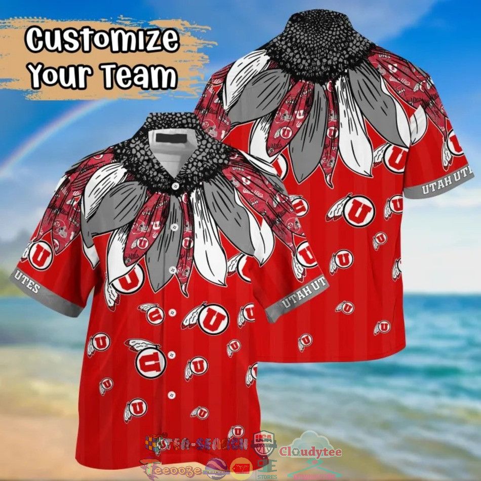 Ncaa Utah Utes Grey Native Feather Red Hawaiian Shirt