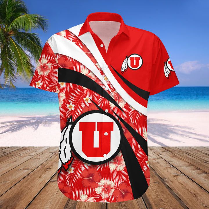 Ncaa Utah Utes Red Hibiscus Hawaiian Shirt
