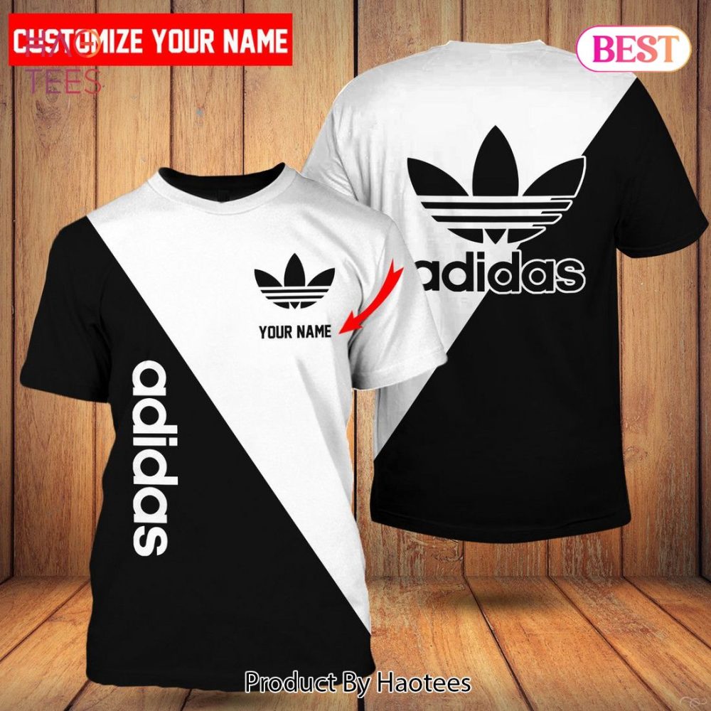 Adidas Brand Black And White Half 3D T-Shirt