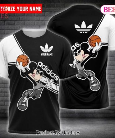 Adidas Mickey Mouse Brand Black Background 3D T-Shirt