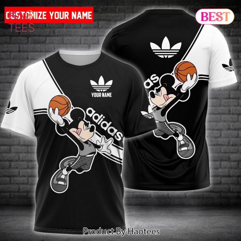 Adidas Mickey Mouse Brand Black Background 3D T-Shirt