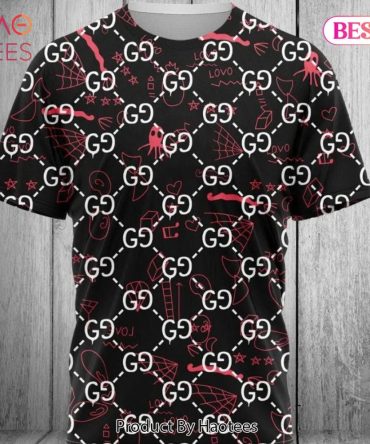 Gucci Red Pattern Black Brand T-Shirt Outfit For Men Women