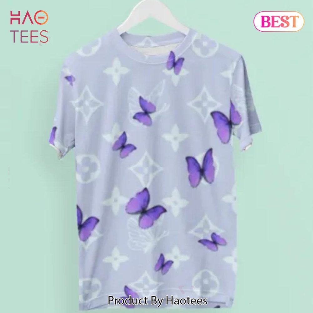 Louis Vuitton Butterfly Purple Brand Premium T-Shirt Outfit For Men Women