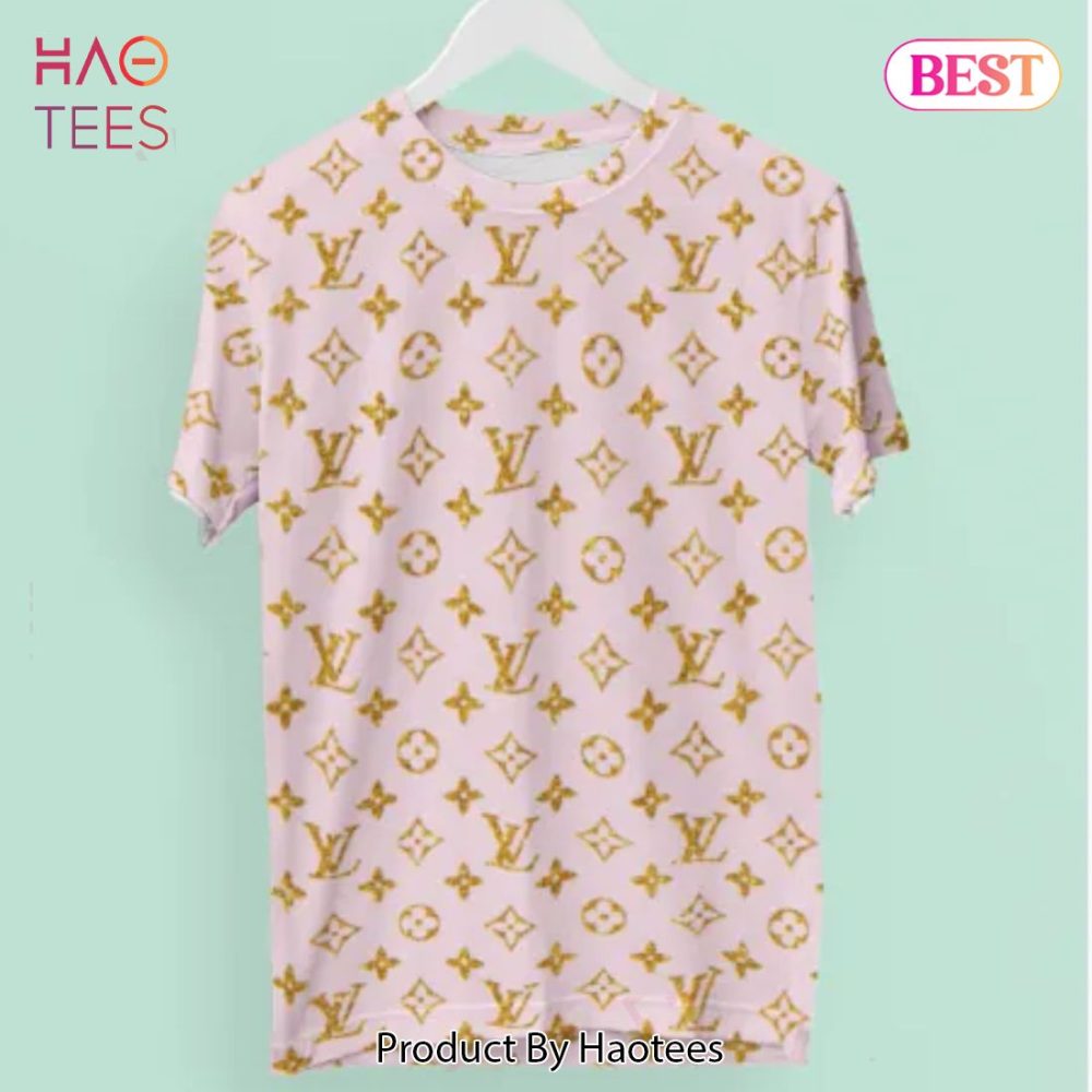 Louis Vuitton Golden Logo Cream Brand Premium T-Shirt Outfit For Men Women