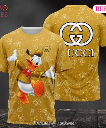 Gucci Donald Duck Brand Gold Color 3D T-Shirt Limited Edition