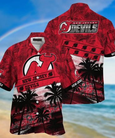 New Jersey Devils Nhl Palm Tree Pattern Hawaii Shirt For Sports Fans Unisex Sport Hawaii Shirt