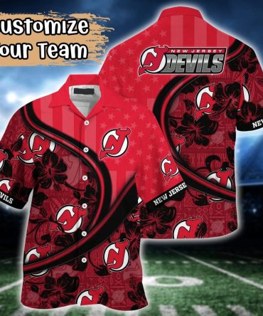 New Jersey Devils Nhl Us Flag Hawaiian Shirt Custom Summer Aloha Shirt