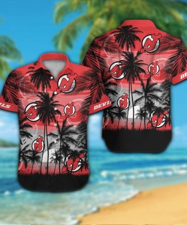 New Jersey Devils Short Sleeve Button Up Tropical Shirt Hawaiian Shirt