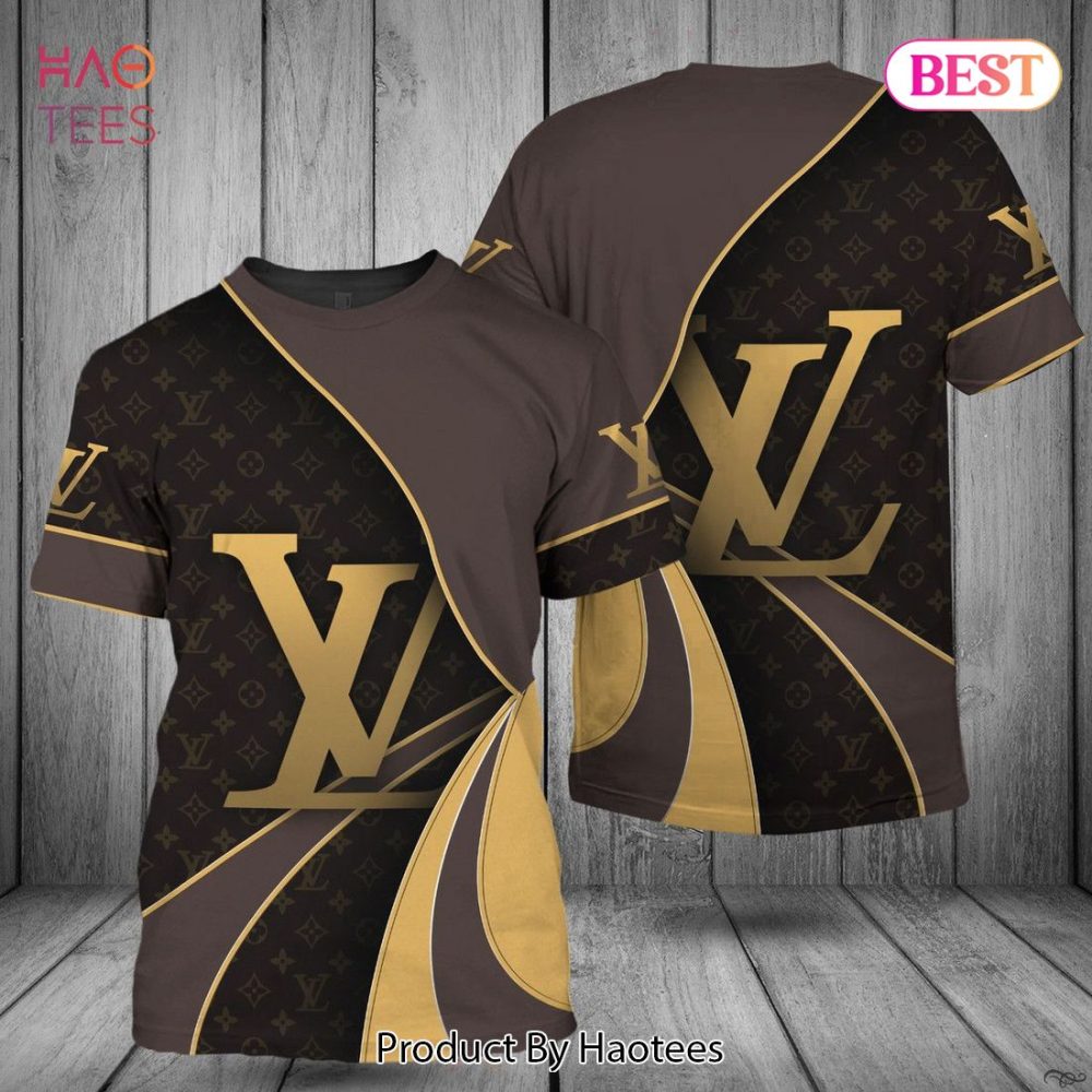 Louis Vuitton Black Gold Grey Color 3D T-Shirt Limited Edition