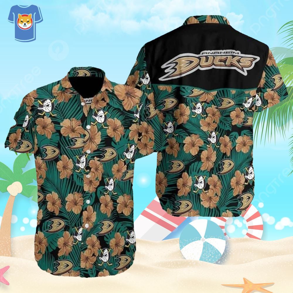 Nhl Anaheim Ducks Hawaiian Shirt Hibiscus Flowers Pattern