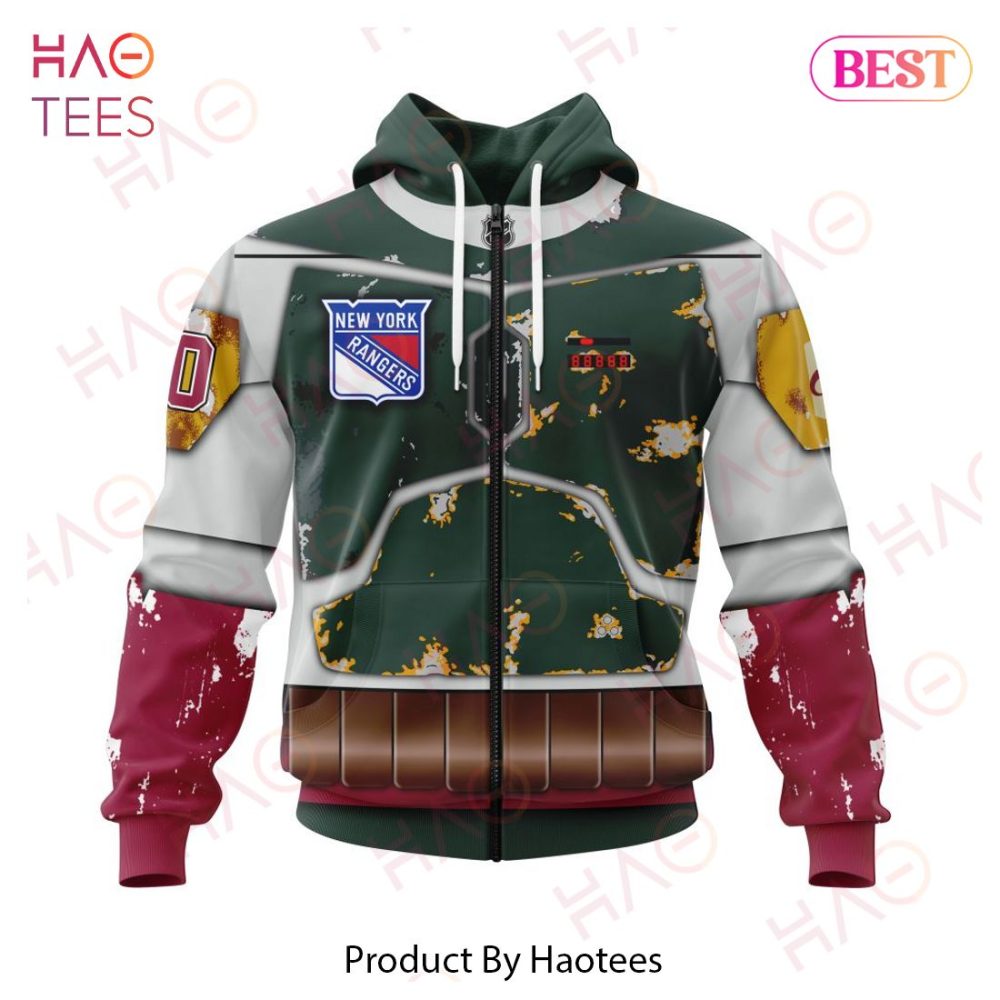 Nhl New York Rangers X Boba Fett'S Armor Specialized Design For Star Wars Fourth Of July Hoodie - Image 2