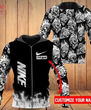 Nike Black Grey Skull 3D Hoodie Pod Design
