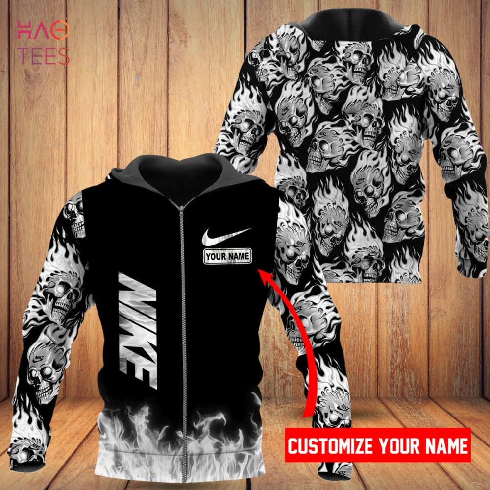 Nike Black Grey Skull 3D Hoodie Pod Design