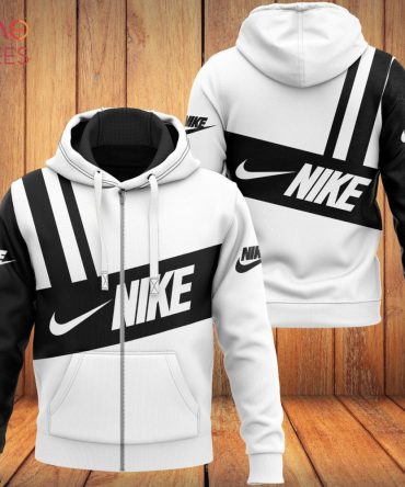 Nike Black White Stripe Pattern Luxury Hoodie Limited Edition